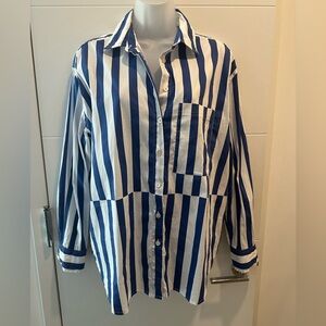 AYR The Deep End White & Blue Stripe Shirt - Size Large